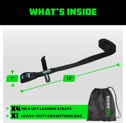 Rhino USA Lashing Straps (4-Pack) - Cam Buckle Tie Downs for Kayak, Cargo