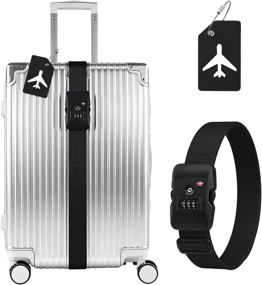 Luggage Straps for Suitcases with TSA-Approved Lock, Includes 3 Luggage Tags, Adjustable Heavy-Duty Travel Strap Belt Connector, Anti-Snap Reinforced Buckle
