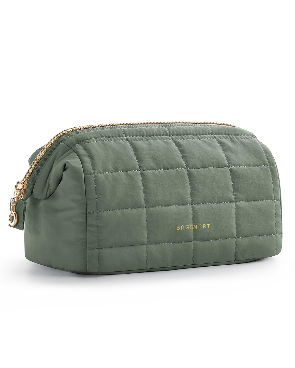 BAGSMART Makeup Bag Travel Toiletry Bag, Wide-open Zipper Pouch, Greige