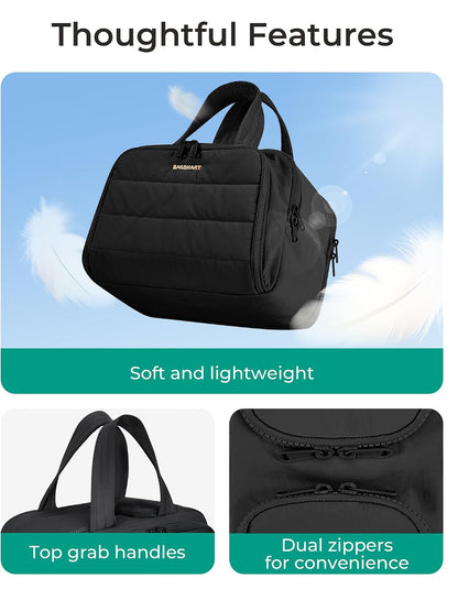 BAGSMART Travel Toiletry Bag, Lightweight Large Wide-open Travel Bag for Women, Puffy Cosmetic Makeup Bag Organizer with Handle for Accessories,Essentials, Toiletries, Black
