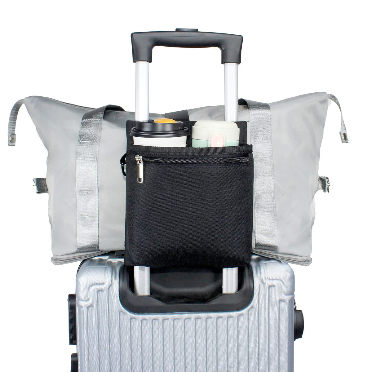 Luggage Travel Cup Holder with Luggage Straps Free Hand Drink Caddy Beverage Holder Travel Accessories Gift for Flight Attendants Businessmen Travelers Fits Roll on Suitcase Handles Black