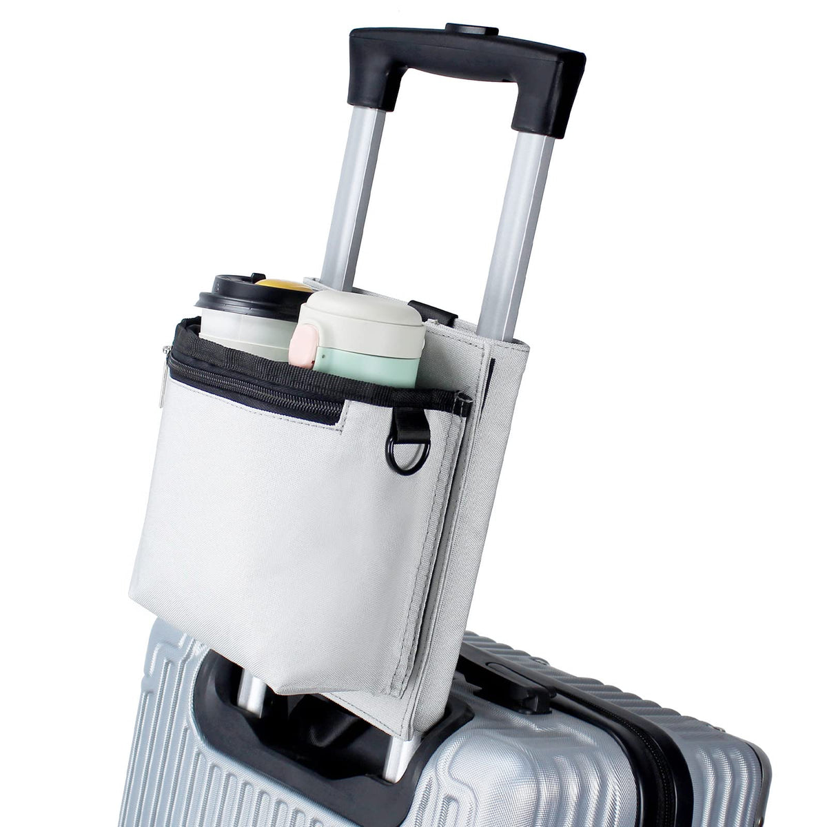 Luggage Travel Cup Holder with Luggage Straps Free Hand Drink Caddy Beverage Holder Travel Accessories Gift for Flight Attendants Businessmen Travelers Fits Roll on Suitcase Handles Black
