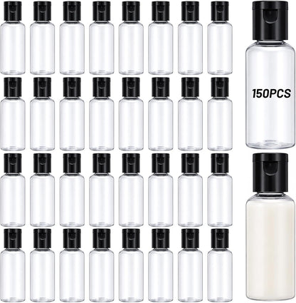 150 Pcs 1oz Small Travel Bottles, Clear Plastic Refillable Empty Containers with Black Cap for Shampoo, Lotion, Body Soap, Cream, Toiletries, Leak Proof Squeeze Bottles