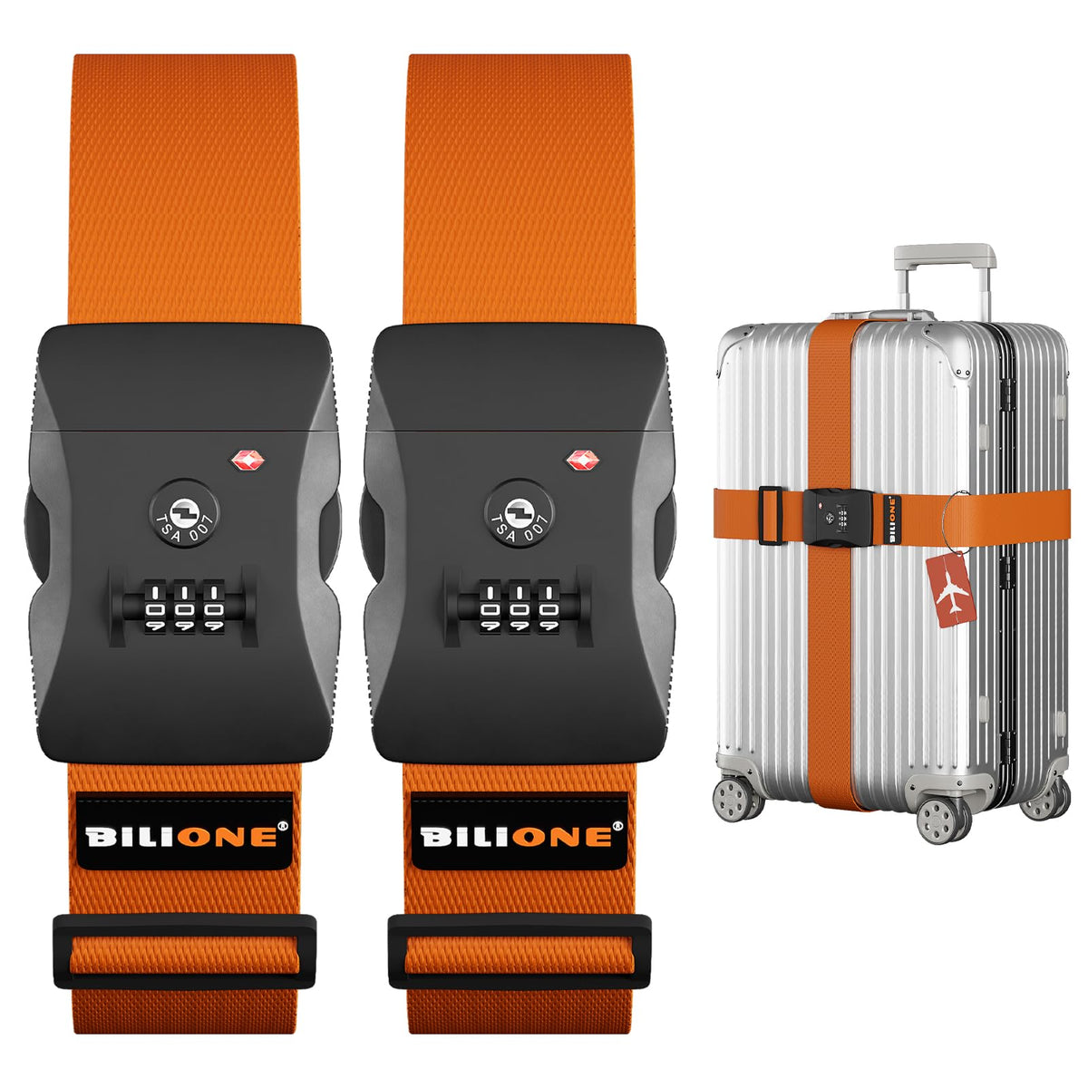 BILIONE Luggage Straps TSA Approved, Suitcase Belt with TSA Lock (2PCS)