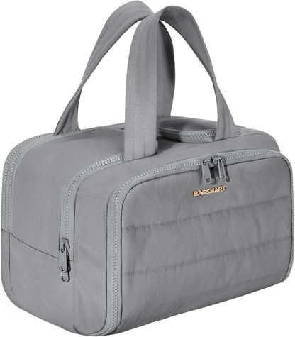 BAGSMART Travel Toiletry Bag, Lightweight Large Wide-open Travel Bag for Women, Puffy Cosmetic Makeup Bag Organizer with Handle for Accessories,Essentials, Toiletries, Black