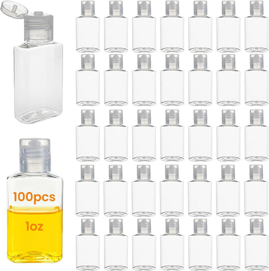 100 Pcs 1 oz Small Travel Bottles for Toiletries,Liquid,Shampoo,Lotion,Cream - Empty Hand Sanitizer Bottles with Flip Caps,Clear Plastic Travel Size Containers Leak Proof Refillable