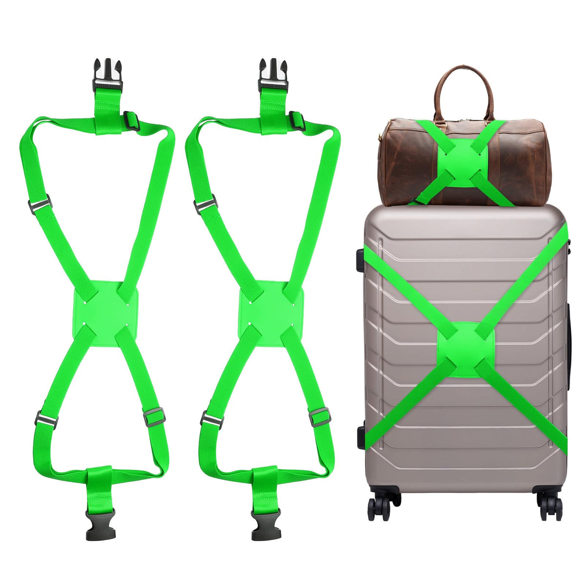 uxcell 2 Pcs Luggage Straps Bungees Adjustable Luggage Strap Buckle Carry Bag Elastic Suitcase Strap Belt Airport Travel Accessories for Travel Baggage Handbag Add Bag, Yellow