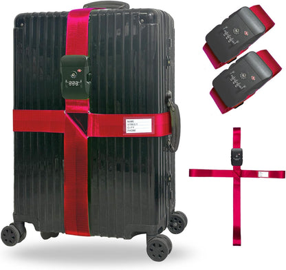 Luggage Straps TSA Approved with Lock,Suitcase Straps with Tags(Red 2 Pack)