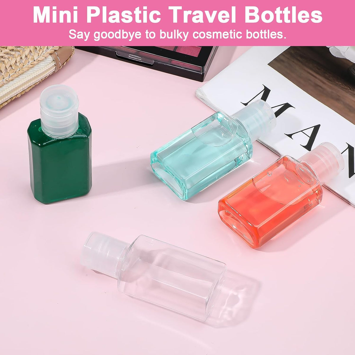 100 Pcs 30 ml/1 oz Travel Bottles with 10 Funnels, Mini Clear Plastic Empty Bottle with Flip Cap Portable Refillable Containers for Shampoo, Shower Gel, Lotion, Emulsion, Foundation