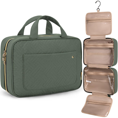 BAGSMART Toiletry Bag Travel Bag with Hanging Hook, Water-resistant Makeup Cosmetic Bag Travel Organizer for Accessories, Shampoo, Full-size Container, Toiletries (Green, Medium)