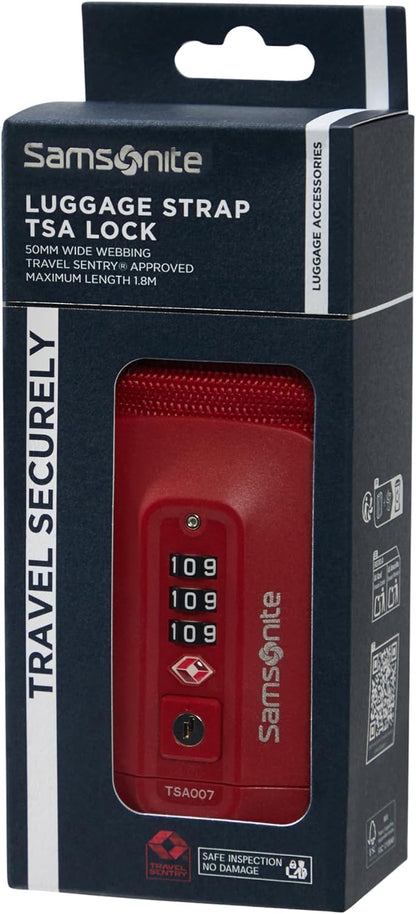 Samsonite - TSA Lock Luggage Strap, Red, 102 cm, Luggage strap with TSA lock