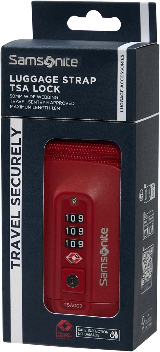 Samsonite - TSA Lock Luggage Strap, Red, 102 cm, Luggage strap with TSA lock