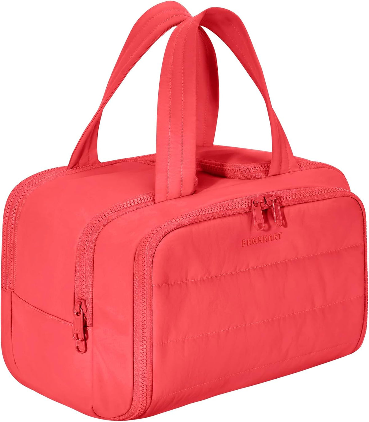 BAGSMART Travel Toiletry Bag, Lightweight Large Wide-open Travel Bag for Women, Puffy Cosmetic Makeup Bag Organizer with Handle for Accessories,Essentials, Toiletries, Black