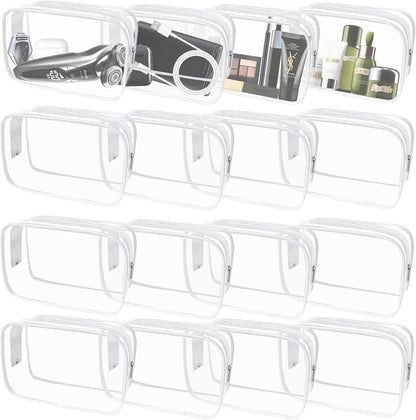 16 Pieces Clear Makeup Bags Bulk, TSA Approved Toiletry Bag for Travel, PVC Waterproof Cosmetic Pouches Clear Pouch with Zipper for Men and Women Carry-on Travel Essentials Cosmetic Bags (White-M)