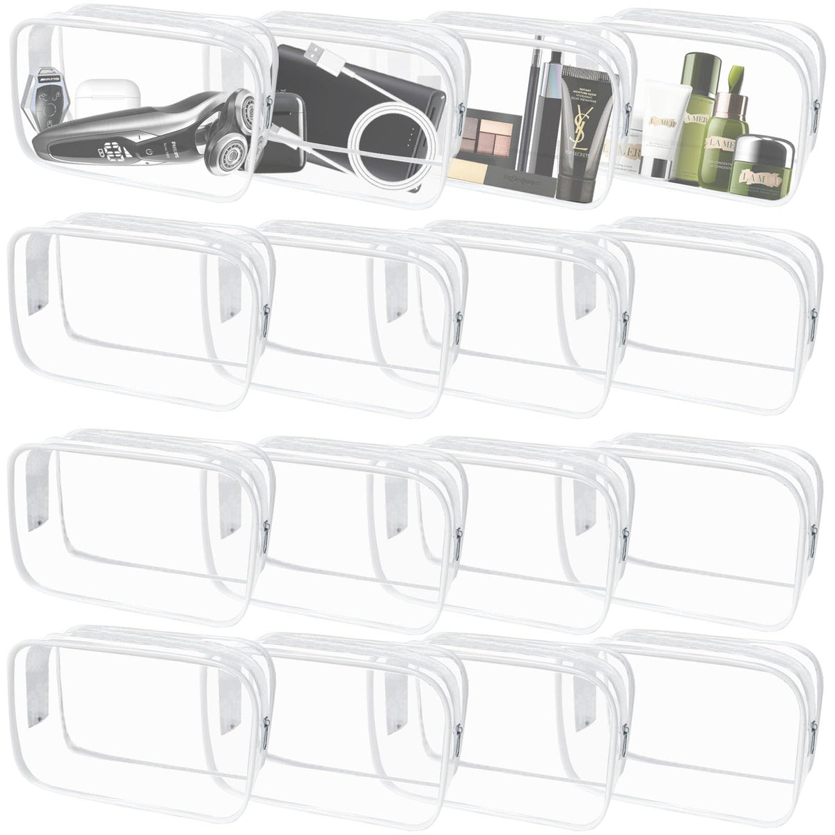 16 Pieces Clear Makeup Bags Bulk, TSA Approved Toiletry Bag for Travel, PVC Waterproof Cosmetic Pouches Clear Pouch with Zipper for Men and Women Carry-on Travel Essentials Cosmetic Bags (White-M)