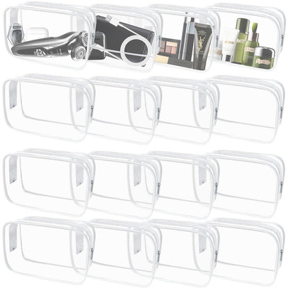16 Pieces Clear Makeup Bags Bulk, TSA Approved Toiletry Bag for Travel, PVC Waterproof Cosmetic Pouches Clear Pouch with Zipper for Men and Women Carry-on Travel Essentials Cosmetic Bags (White-M)