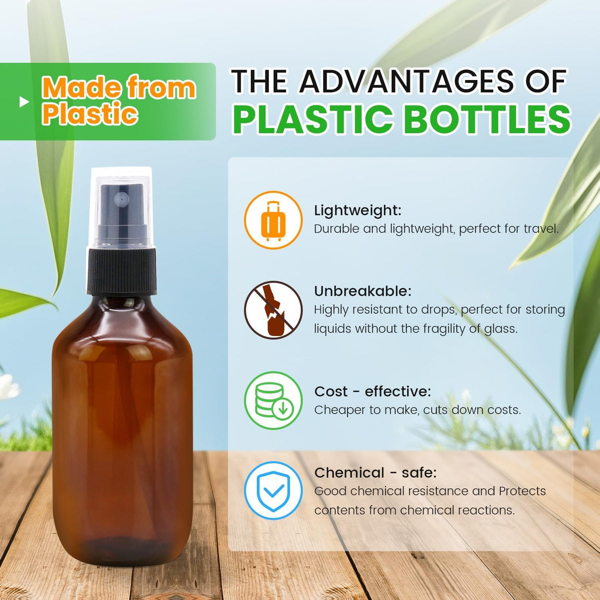 SYNTECSO 2oz Amber Plastic Spray Bottles, Fine Mist Water Bottle, 24 Pack