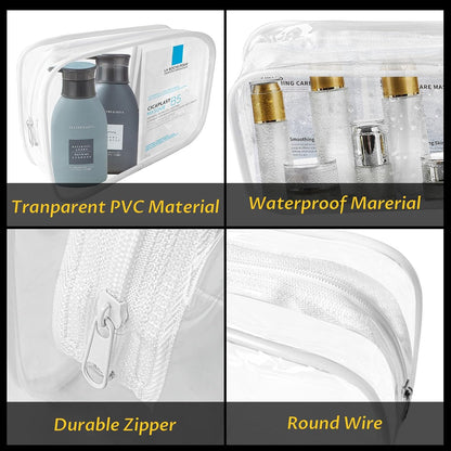 16 Pieces Clear Makeup Bags Bulk, TSA Approved Toiletry Bag for Travel, PVC Waterproof Cosmetic Pouches Clear Pouch with Zipper for Men and Women Carry-on Travel Essentials Cosmetic Bags (White-M)