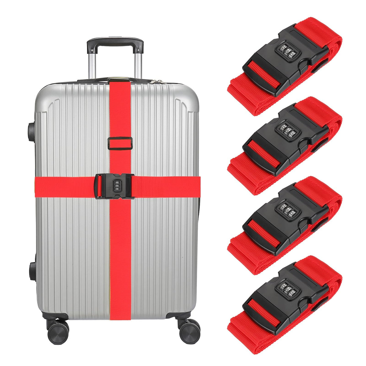 MECCANIXITY Luggage Straps with Combination Lock Adjustable Suitcase Belt Strap for Suitcase Briefcase Backpack Travel, Gray-Orange, Pack of 4