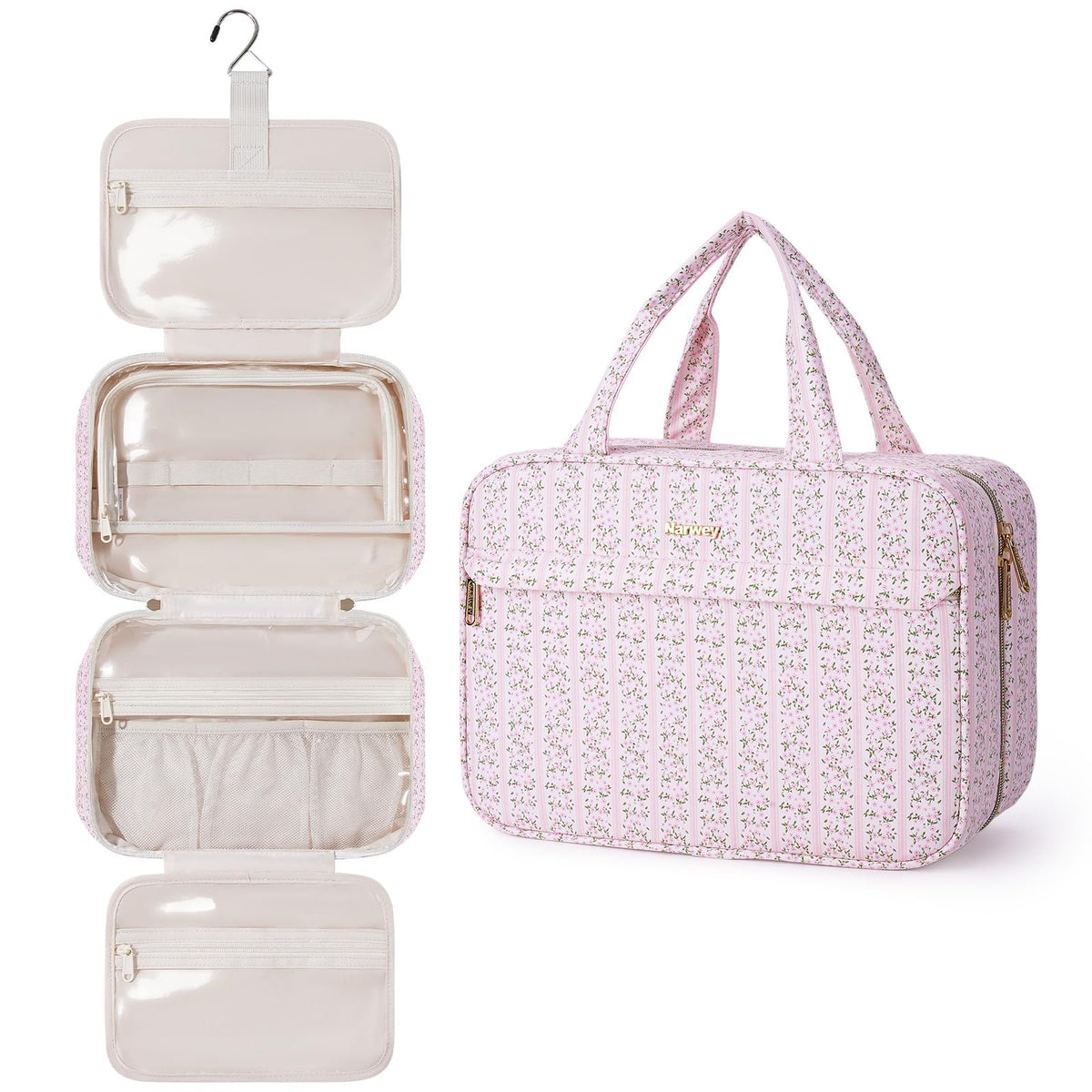 Narwey Hanging Travel Toiletry Bag for Women, Cosmetic Makeup Bag Organizer