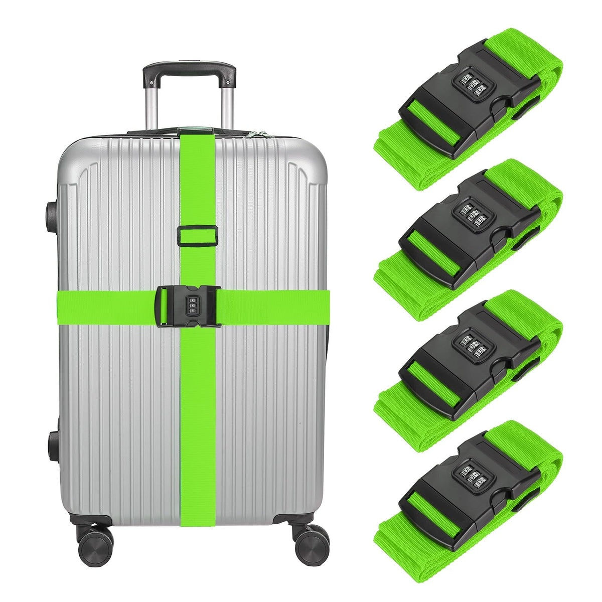 MECCANIXITY Luggage Straps with Combination Lock Adjustable Suitcase Belt Strap for Suitcase Briefcase Backpack Travel, Gray-Orange, Pack of 4