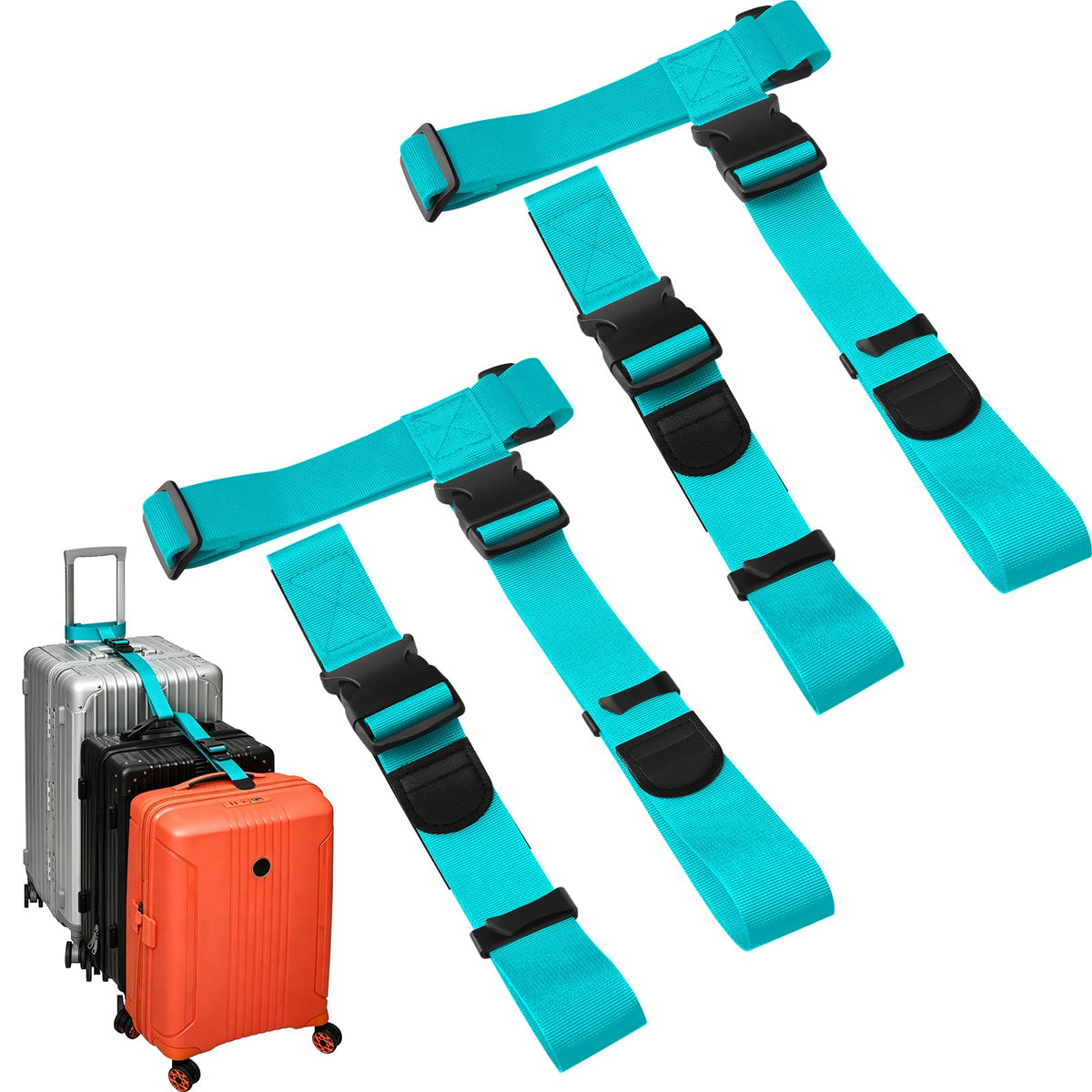BILIONE 4 Pack Luggage Connector Straps,Connect 3 Suitcases ＆ Add A Bag