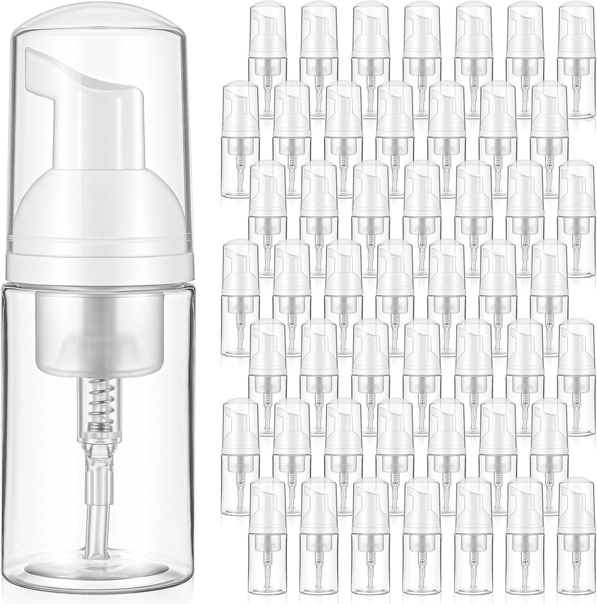 50Pcs Foam Pump Bottle 1oz Refillable Dispenser Bulk Travel Size Plastic Mini Empty Foaming Bottles 1 oz Portable Clear Foaming Pump Bottle for Lash Shampoo, Cleaning, Cosmetics (30ml)
