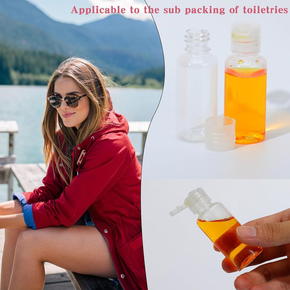100 Pcs 1 OZ Travel Bottles with Flip Cap - 30 ml Clear Plastic Travel Size Containers, Portable Leak Proof Squeeze Bottles Refillable Empty Cosmetic Containers for Liquid Shampoo Lotion, Clear