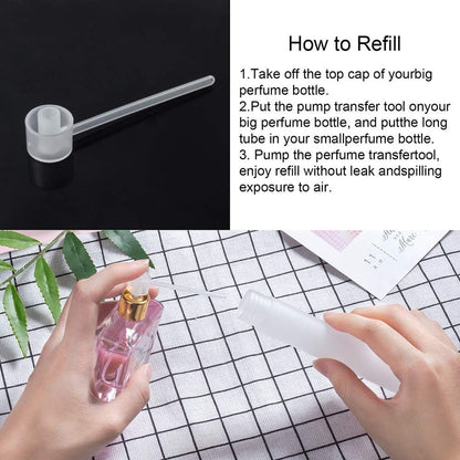 BENECREAT 12PCS 20ml Mini Plastic Spritzer Bottle Frosted Fine Mist Spray Tubes, 2PCS Transfer Pumps, 4PCS Funnels and 4PCS Pipettes for Perfume Lotion Liquids