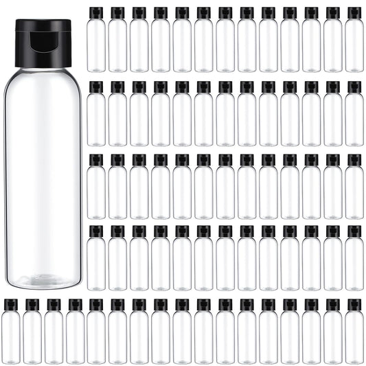Zhehao 200 Pcs 2 oz Clear Plastic Empty Bottles with Lids(Black Cap)