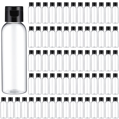 Zhehao 200 Pcs 2 oz Clear Plastic Empty Bottles with Lids(Black Cap)