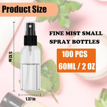 100Pack 2oz Spray Bottles 60ml Small Spray Bottle Bulk Fine Mist Sprayer