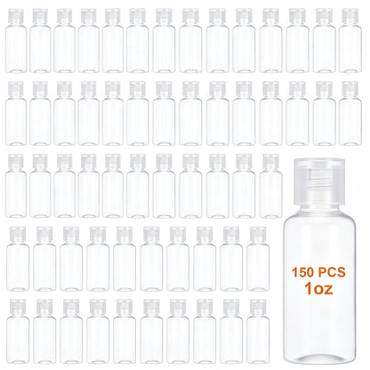 150 Pcs 1 oz Travel Bottles - Small Lotion Containers with Lids, 30ml Clear Plastic Refillable Empty Containers for Toiletries, Shampoo, Lotion, Cream & Liquid Soap (White Cap)