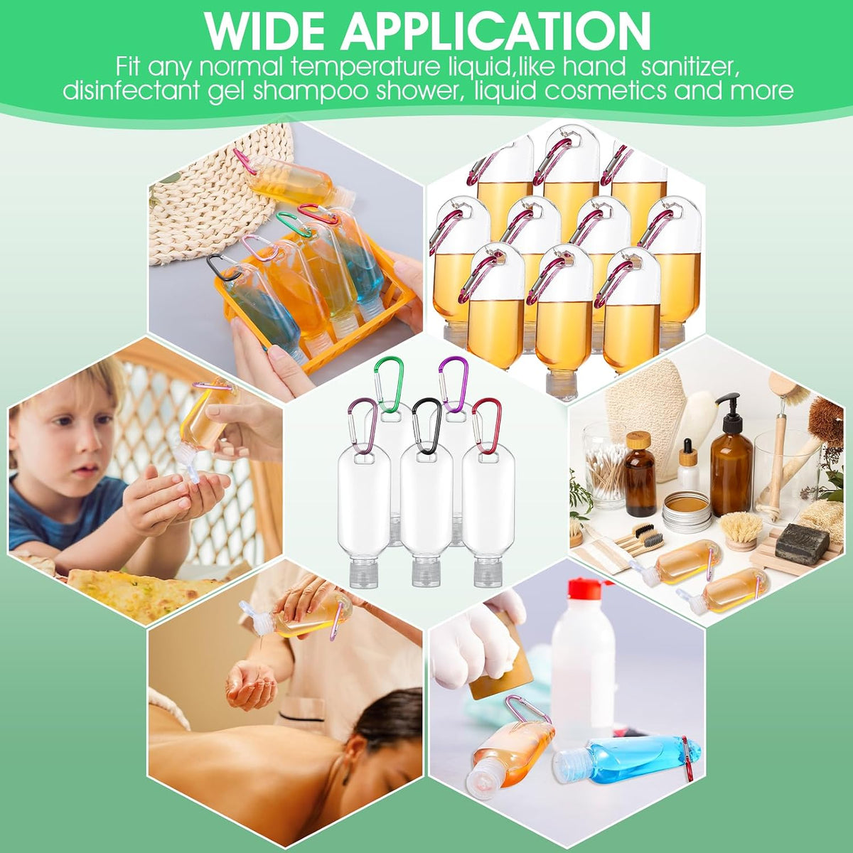 50 Pcs Traveling Bottles with Keychain 2oz Clear Keychain Bottle Plastic Keychains Empty Refillable Liquid Packing Container Squeeze Plastic Bottle with Lid for Liquid Cream (Rectangle)