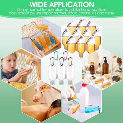 50 Pcs Traveling Bottles with Keychain 2oz Clear Keychain Bottle Plastic Keychains Empty Refillable Liquid Packing Container Squeeze Plastic Bottle with Lid for Liquid Cream (Rectangle)