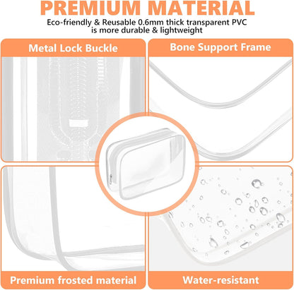 AURUZA Clear Makeup Bag,Portable Travel Toiletry Bags with Zipper, TSA Approved Clear Organizer Bags, PVC Cosmetic Pouch for Airport Airline Compliant