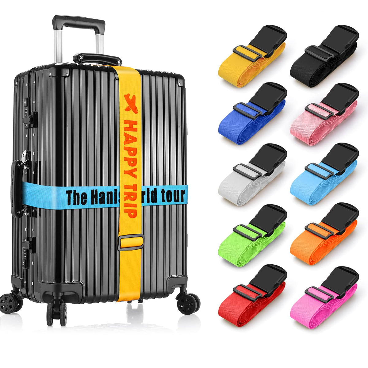 Personalised Luggage Straps for Suitcases, 2 Pieces - Custom Luggage Strap with Embroidery Text, Thickened Luggage Belt with Quick Release Buckle, Travel Suitcase Straps, Adjustable Travel Bag Strap