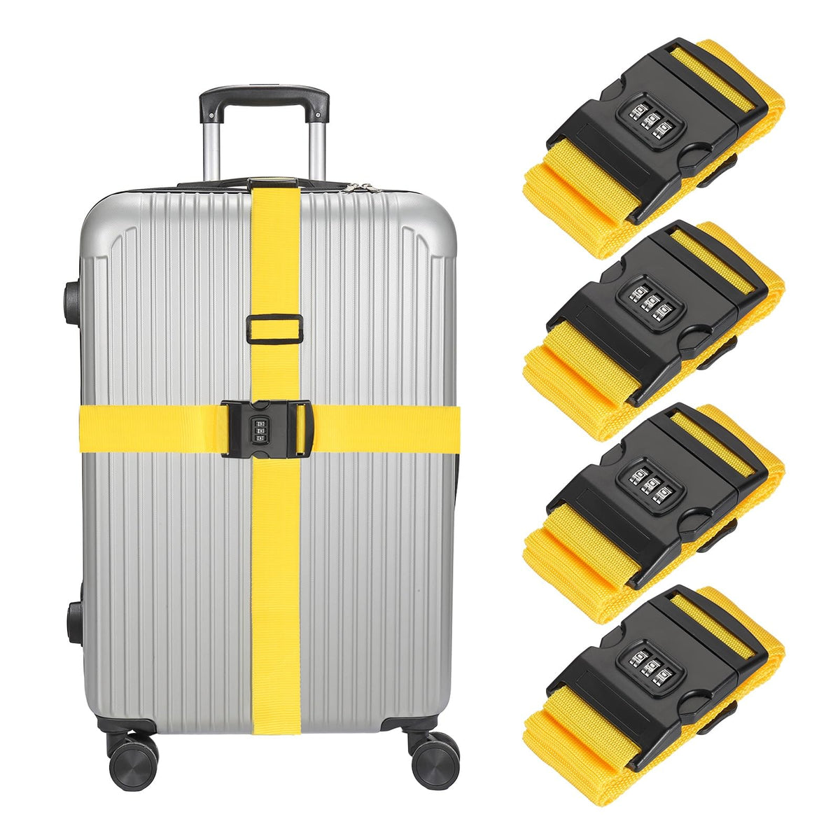 MECCANIXITY Luggage Straps with Combination Lock Adjustable Suitcase Belt Strap for Suitcase Briefcase Backpack Travel, Gray-Orange, Pack of 4