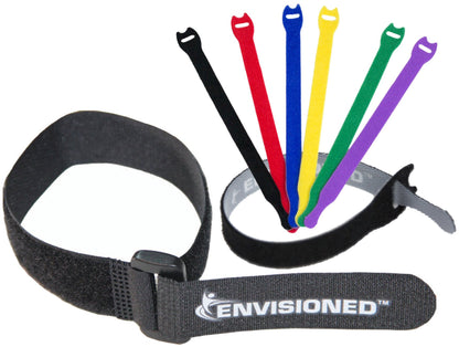 Reusable Cinch Straps 2" x 60" - 6 Pack, Multipurpose Strong Gripping, Quality Hook and Loop Securing Straps (Black)