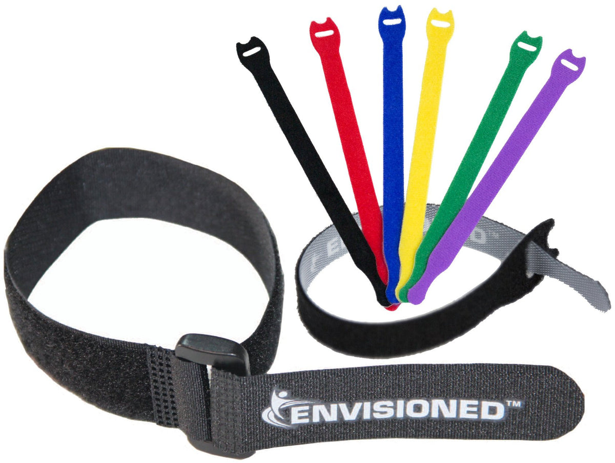 ENVISIONED Reusable Cinch Straps 2" x 40" - 6 Pack, Multipurpose Strong Gripping, Quality Hook and Loop Securing Straps (Black)