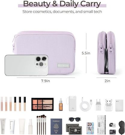 Rectangle Double Detachable Travel Pouch, 2-in-1 Two-Sided Makeup Bag for Women, Clear-Side Cosmetic Organizer for Beauty, Tech Accessories and Travel Essentials