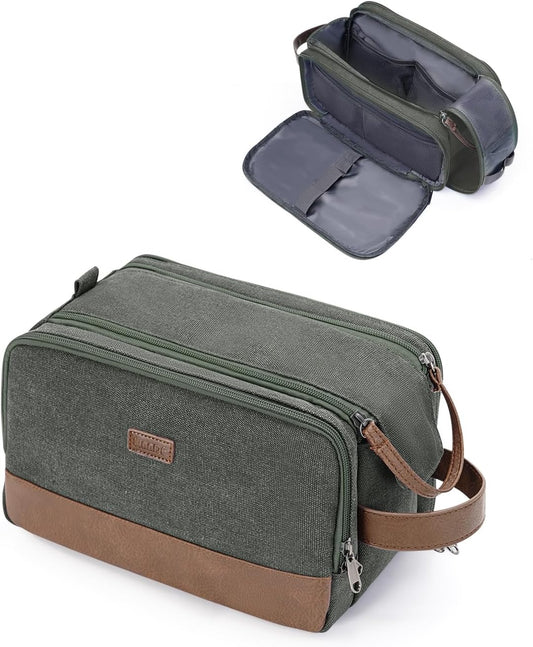 WANDF Travel Toiletry Bag for Men, Canvas Shaving Dopp Kit