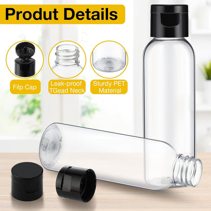Zhehao 200 Pcs 2 oz Clear Plastic Empty Bottles with Lids(Black Cap)