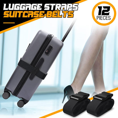 Eccliy 12 Pack Luggage Straps Suitcase Belts Wide Adjustable Packing Straps Travel Belts Accessories for Business Packing(Black)