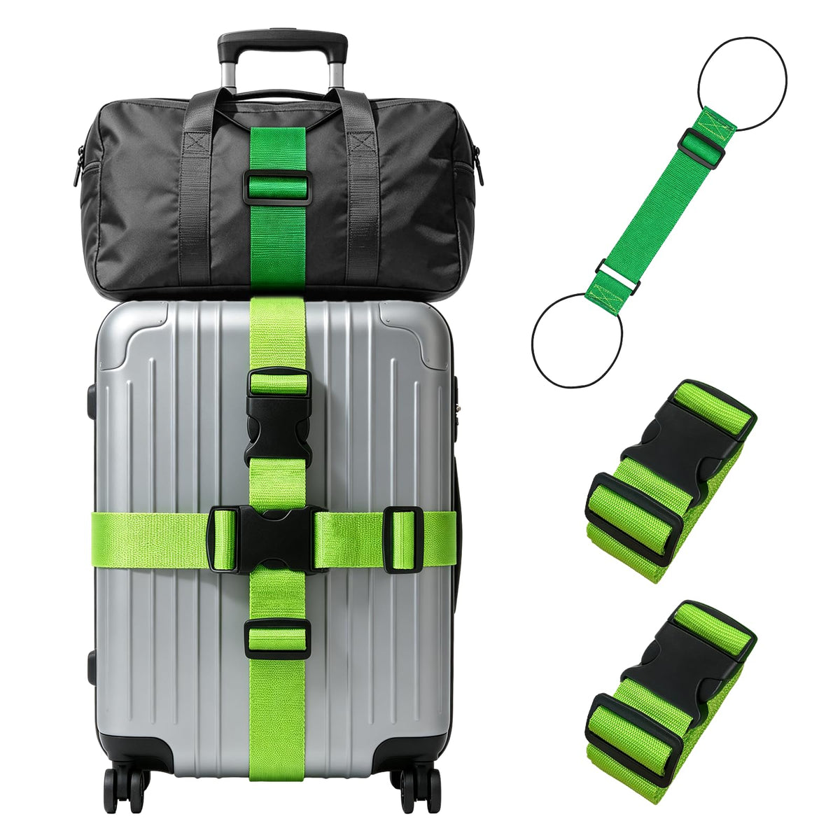 4-Pack Luggage Straps for Suitcases with 2 Connector Strap