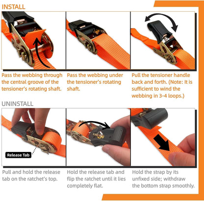 Ratchet Tie Down Straps 8PK, 1in x 16ft, 1740lb Break Strength