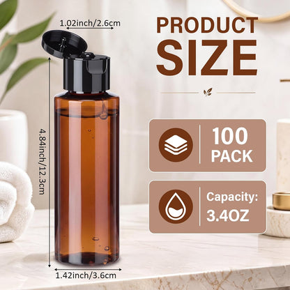 Gisafai 100 Pack Amber Empty Lotion Bottles 3.4oz Squeeze Bottles