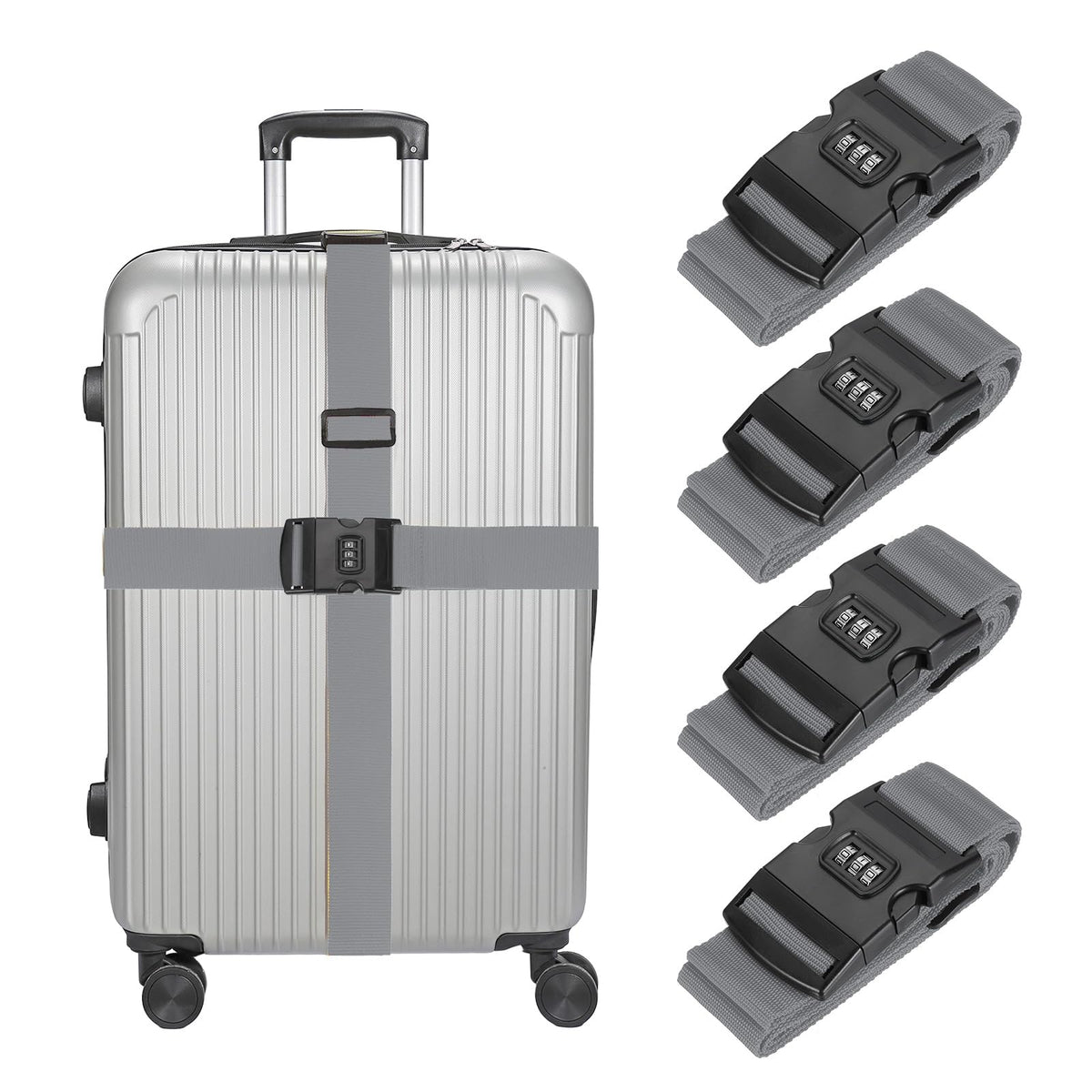 MECCANIXITY Luggage Straps with Combination Lock Adjustable Suitcase Belt Strap for Suitcase Briefcase Backpack Travel, Gray-Orange, Pack of 4