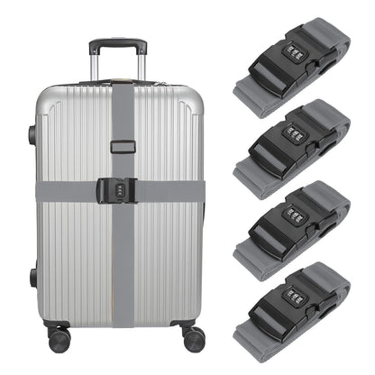 MECCANIXITY Luggage Straps with Combination Lock Adjustable Suitcase Belt Strap for Suitcase Briefcase Backpack Travel, Gray-Orange, Pack of 4