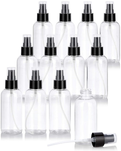 JUVITUS 4 oz / 120 ml Clear Plastic PET Boston Round Bottle (BPA Free) with Black Treatment Pump (12 pack)